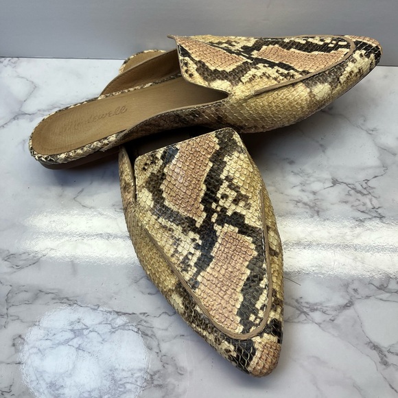 Madewell Snake Print Leather Pointed Toe Mules Slides Size 9 - Picture 2 of 4